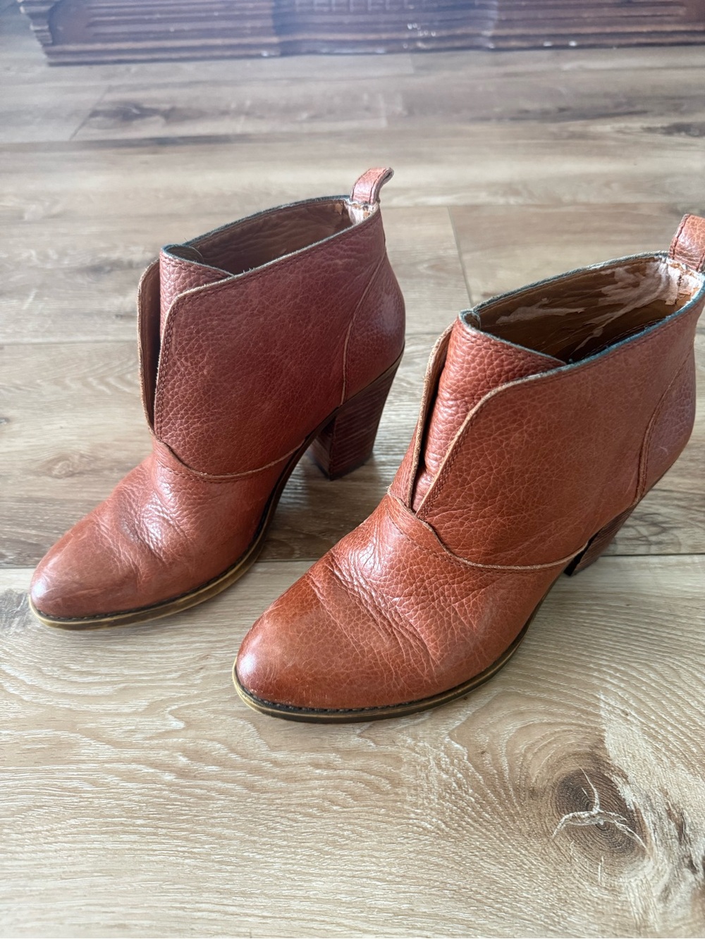 Lucky Brand Cognac Brown Leather Ankle Booties with Block Heel